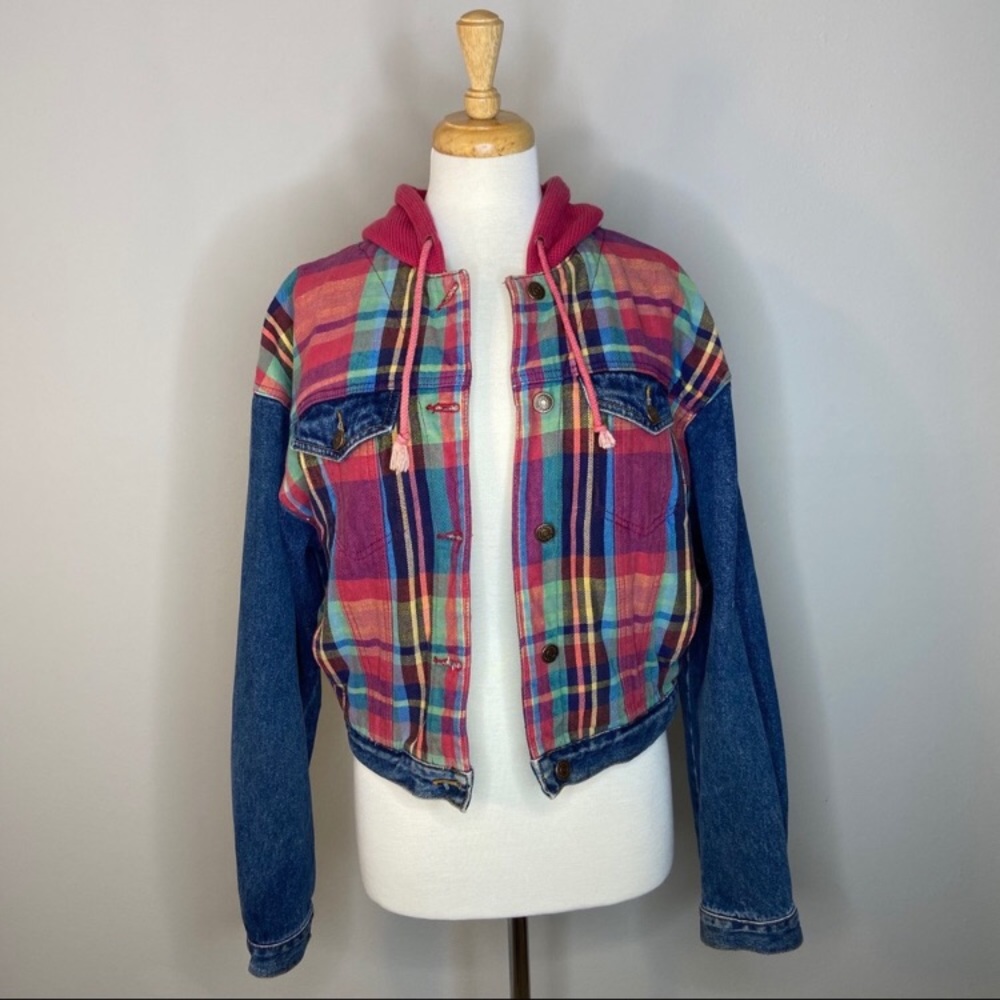 Vintage 90s Jordache Flannel/Denim Crop Jacket L
